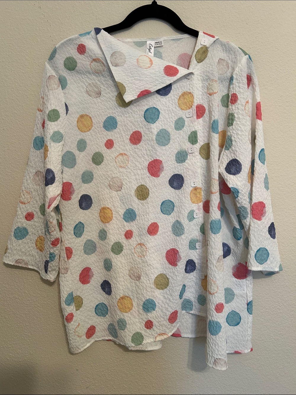 Ethyl Clothing White Polka Dot Button-Accent Blouse